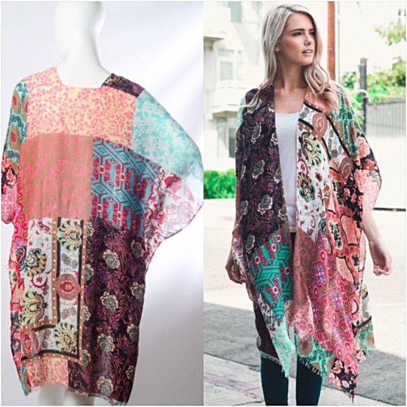 Boho Chic Kimono Wrap Swim Coverup O/S - Picture 6 of 8